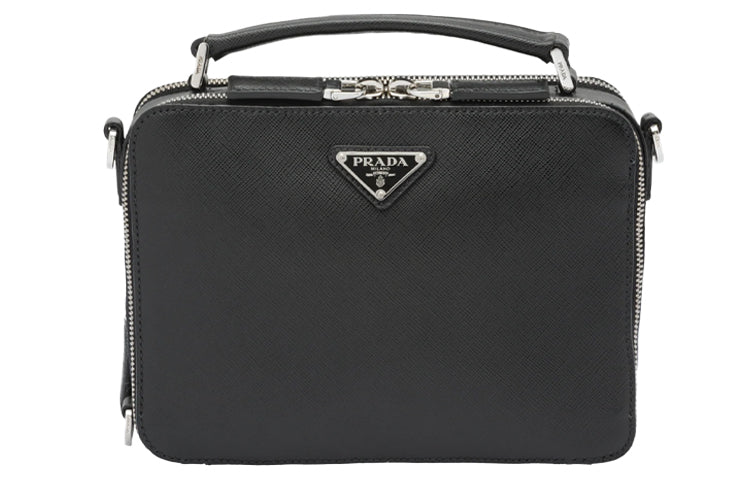 PRADA Brique Cow Leather Crossbody Handbags Men's Black