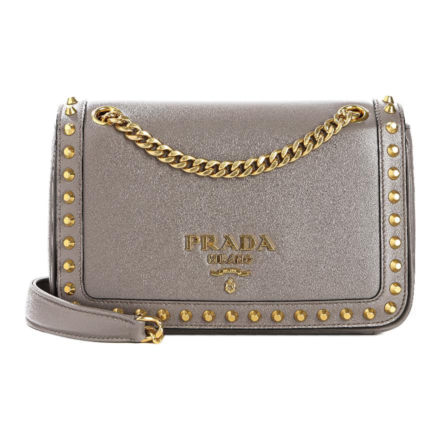 PRADA Calfskin Crossbody Bag Shoulder Bag Women's Gray