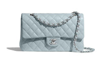 CHANEL 21K Winter Classic Flap CF Calfskin Flap Bag Shoulder Bag Crossbody Bag Handbag Medium Size Women's Light Blue
