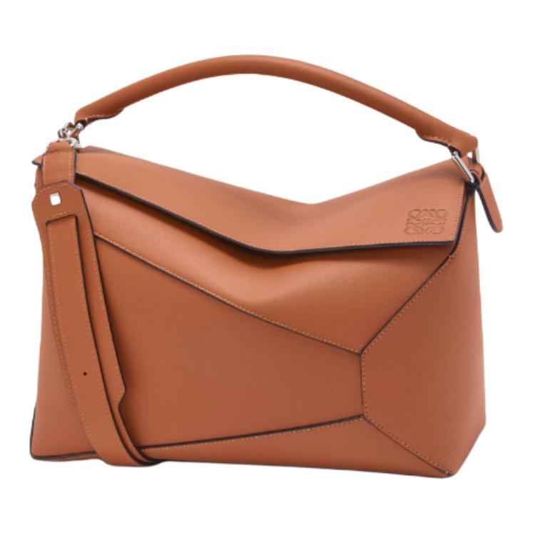 LOEWE Puzzle Cow Leather Shoulder Bag Crossbody Bag Handbag Large Size Women's Tan