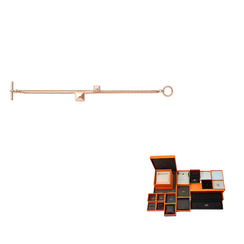 HERMES Rose Gold Diamonds Bracelets Unisex Gold