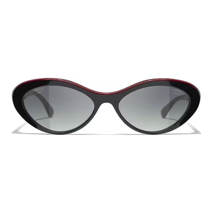 CHANEL Acetate Oval Sunglasses Women's Black Red