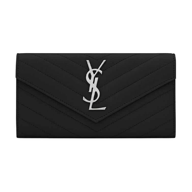 SAINT LAURENT Monogram Quilted Leather Envelope Bag Wallet Large Size Women's Black