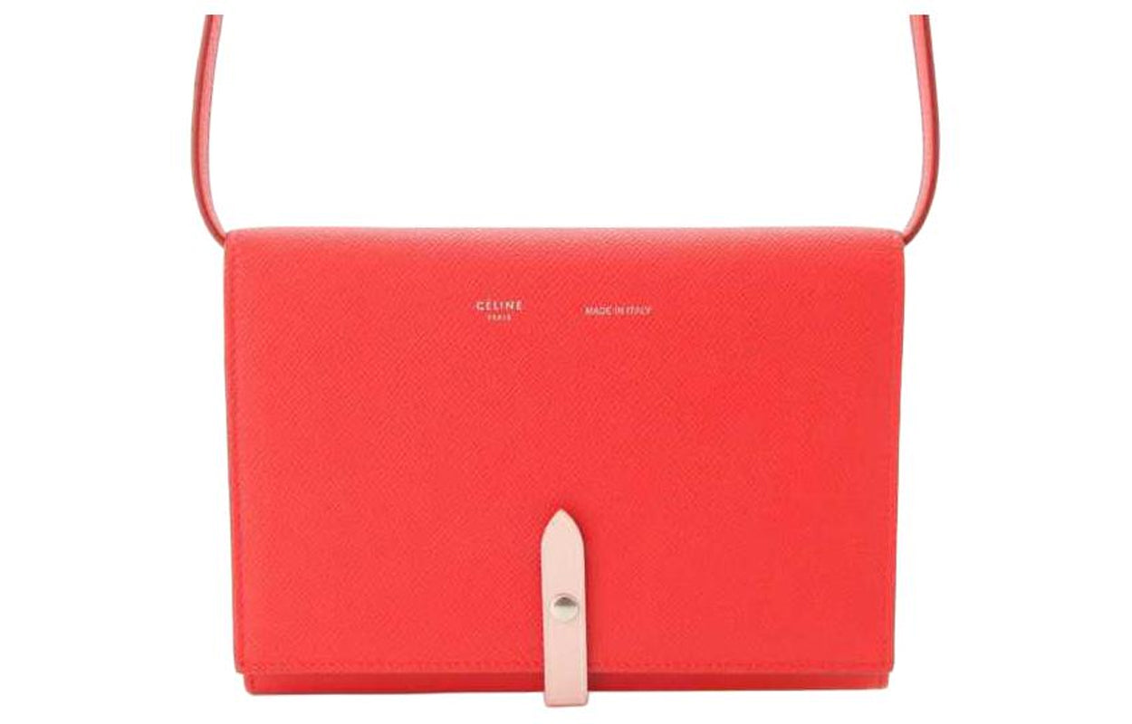 CELINE Leather Handheld Crossbody Bag Small Size Women's Scarlet