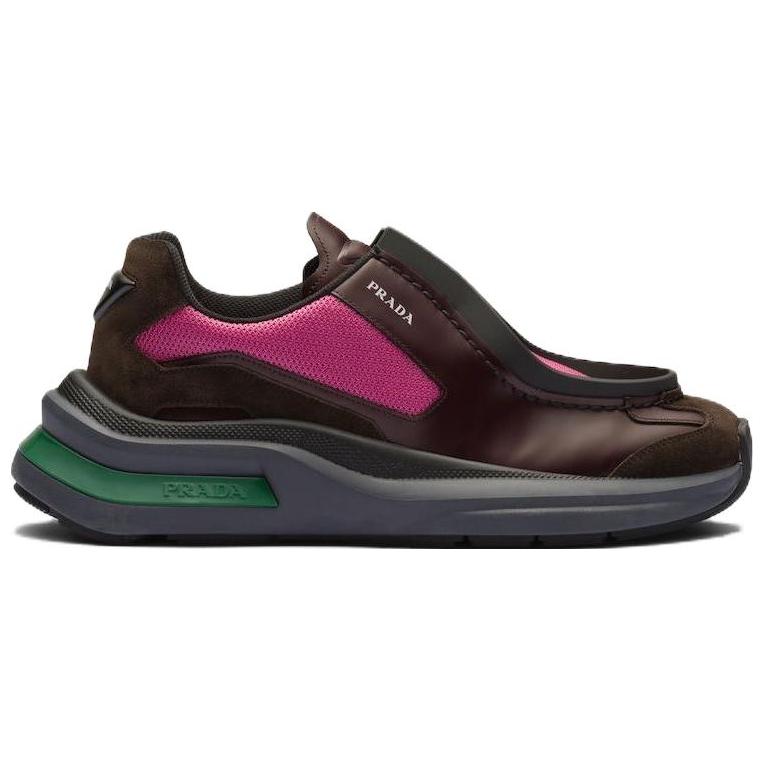 PRADA Brushed Leather Sneakers Bike Fabric Suede Garnet Peony Pink