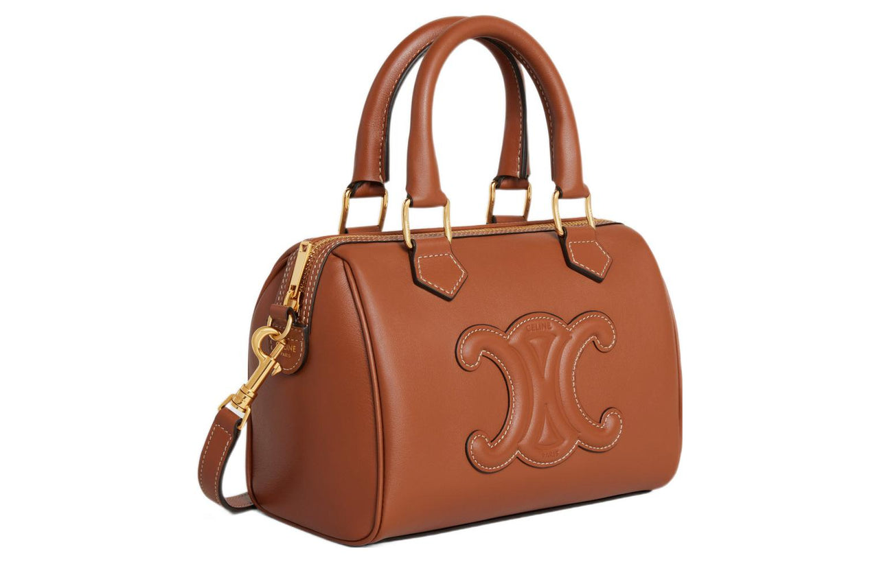 CELINE Triomphe Smooth Cow Leather Boston Bag, Shoulder Bag, Crossbody Bag, Handbag Small Size Women's Tawny