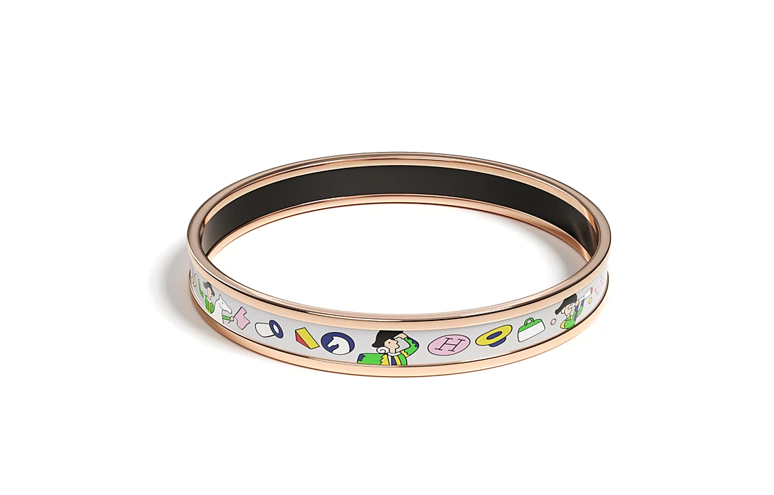 HERMES Enamel Rose Gold-Plated Hardware Accessories Bangles Women's Gold