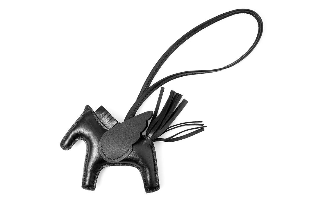 HERMES Cow Leather Pendants Unisex Black