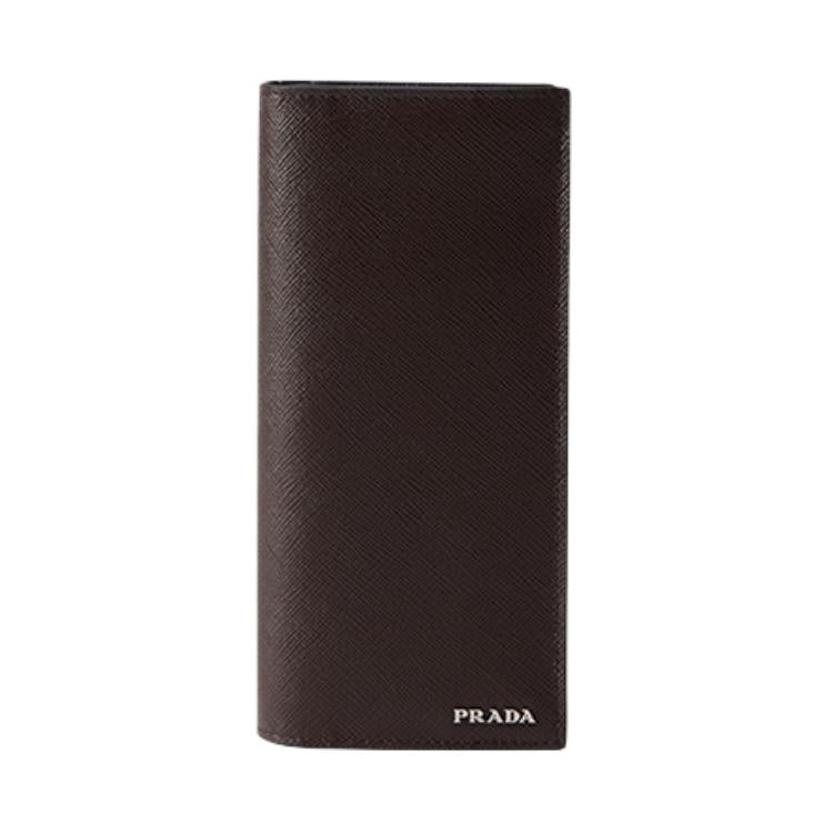 PRADA Saffiano Cow Leather Wallet Men's Coffee & Baltic Sea Blue