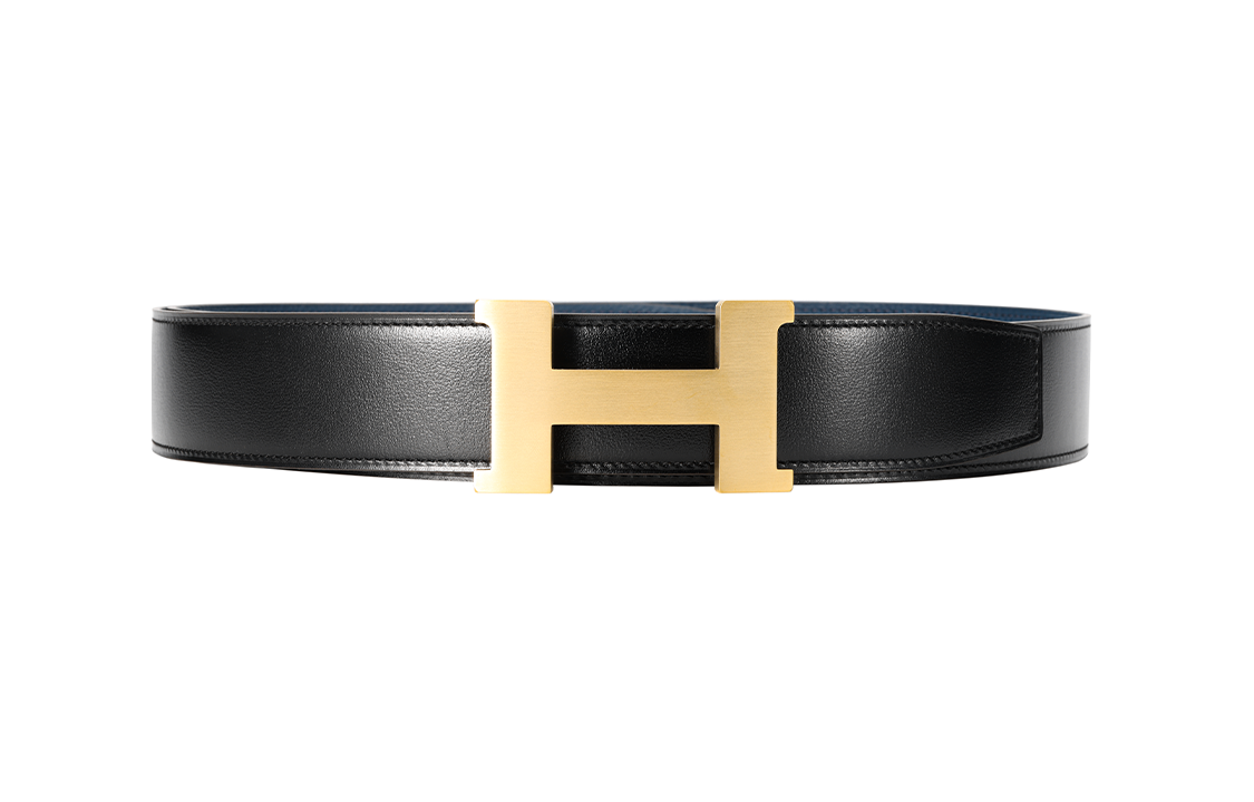 HERMES Leather Belts Men Black/Dark Blue