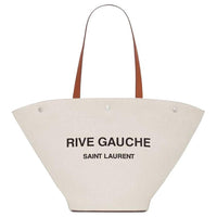 SAINT LAURENT Rive Gauche Canvas With Leather Tote Bag Shopping Bag Canvas Bag One Shoulder Handbag Women's Taupe/Black