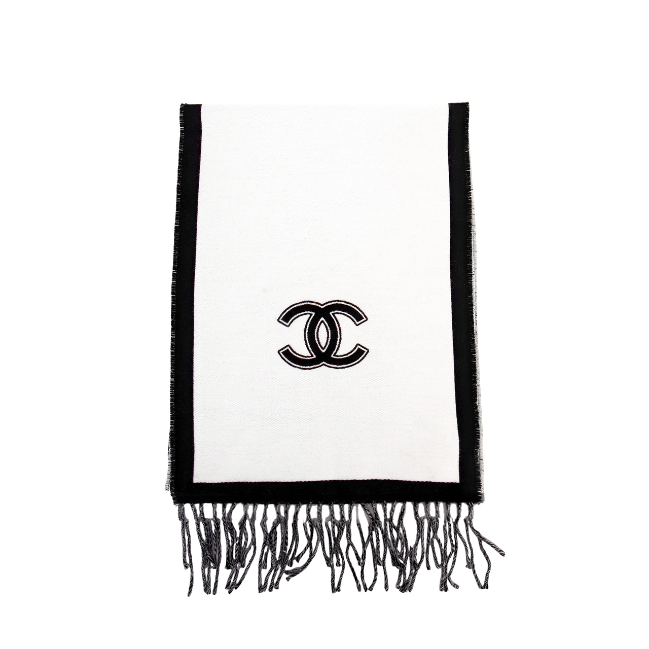 CHANEL Sheep Wool Knit Scarves Unisex Black White