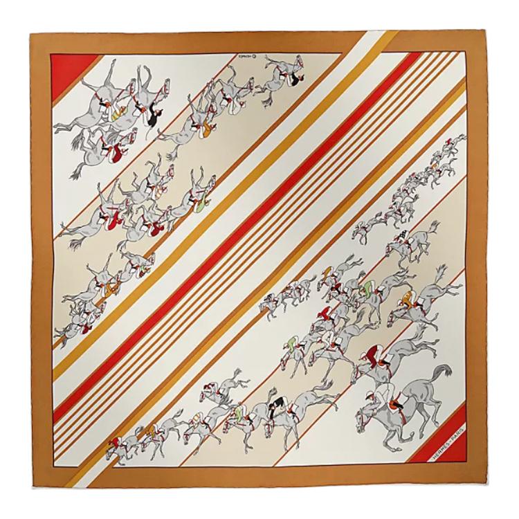 HERMES Mulberry Silk Silk Scarves Women's Caramel