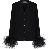 PRADA Feather-Trimmed Button Down Cardigan
