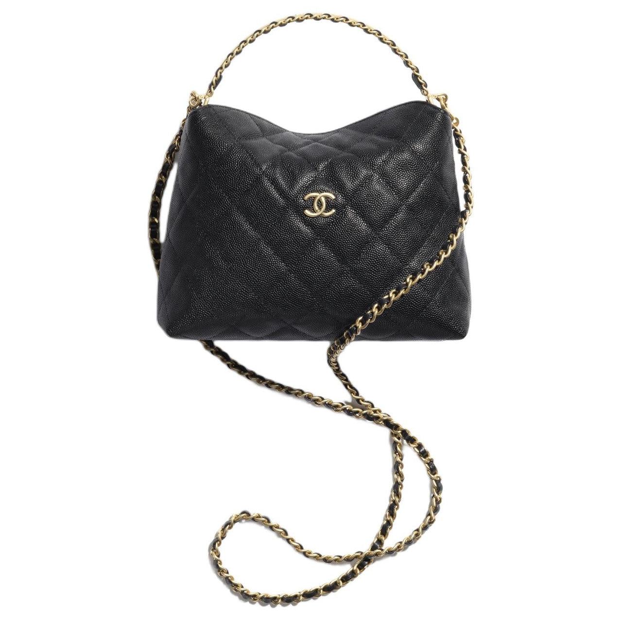 CHANEL Embossed Shiny Calfskin Shoulder Bag Crossbody Bag Handbag Women's Black