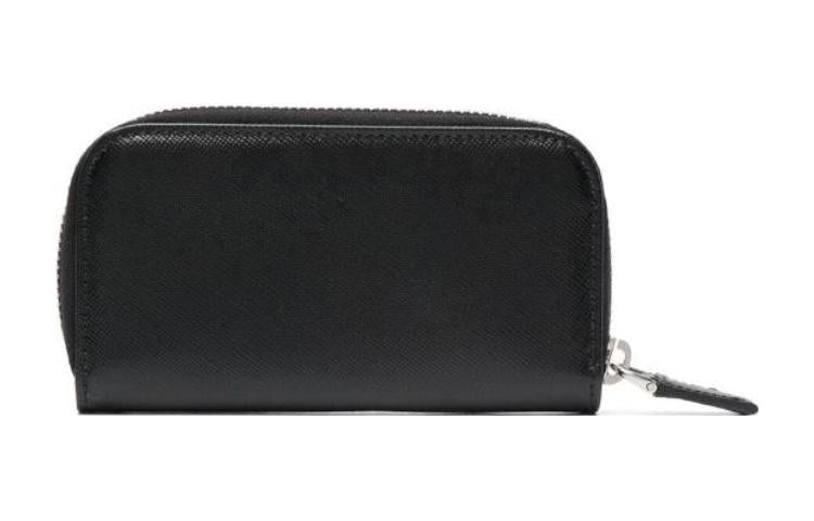 PRADA Cross-Stitch Leather Keychain Key Pouch Men's Black
