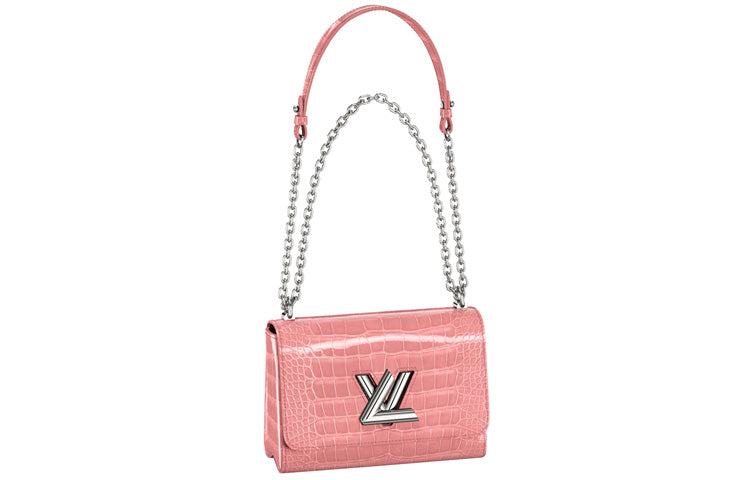 LOUIS VUITTON Twist Polished Crocodile Leather Goatskin Lining Crossbody Handbag Shoulder Bag Medium Size Women's Pink