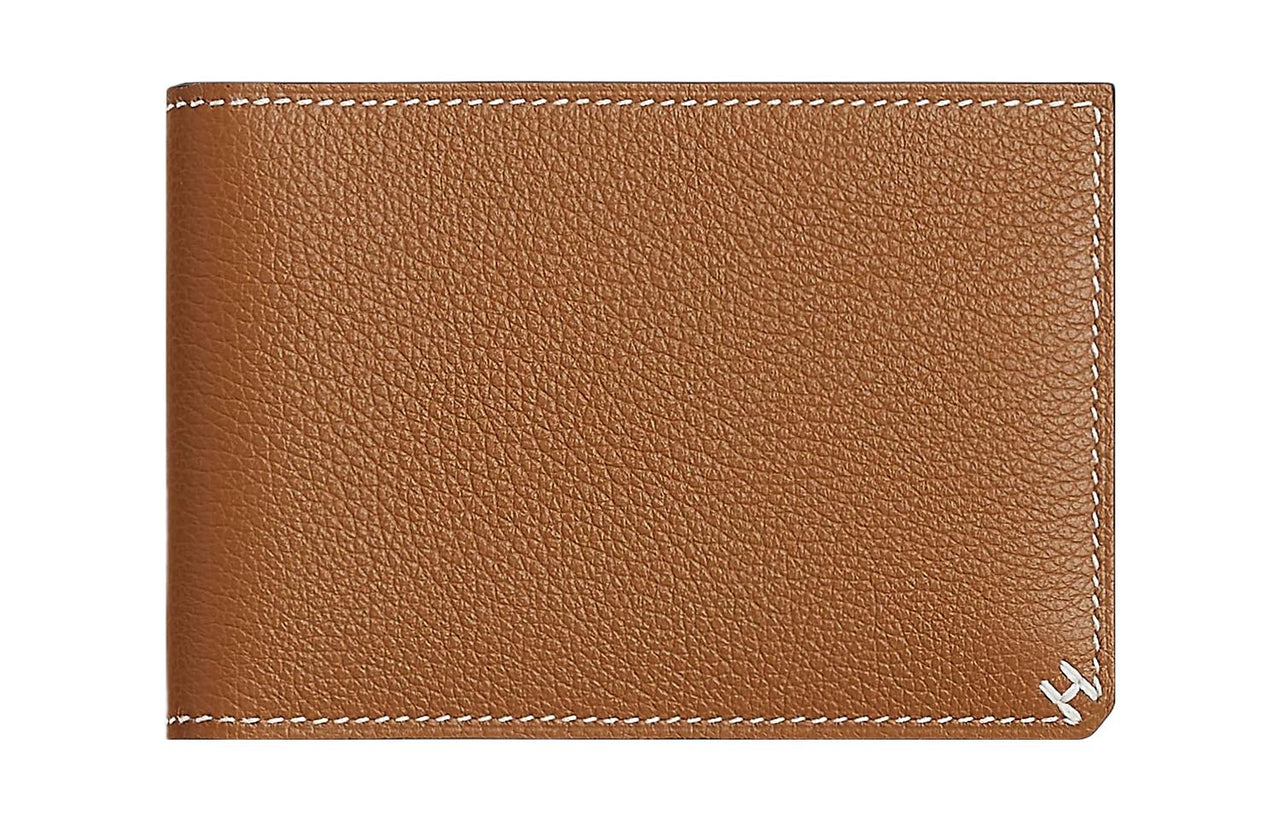HERMES Cow Leather Card Holder Women's 37 Gold Gold Brown