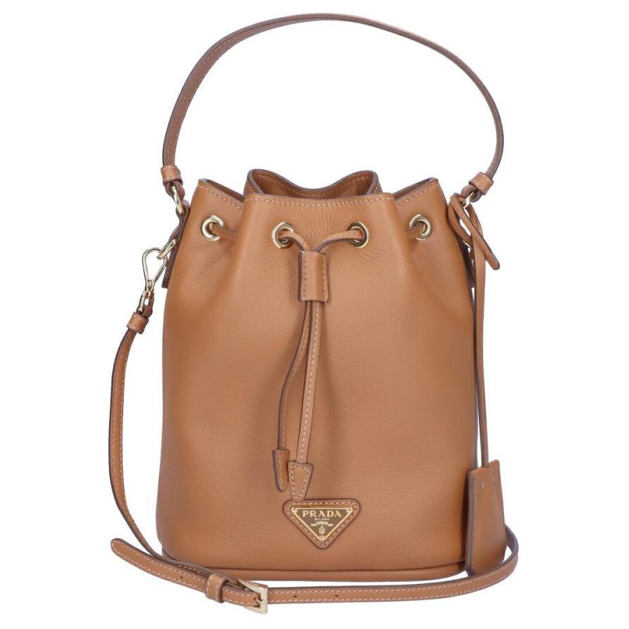 PRADA Leather Bucket Bags Shoulder Bag Crossbody Bag Handbag Women's Caramel