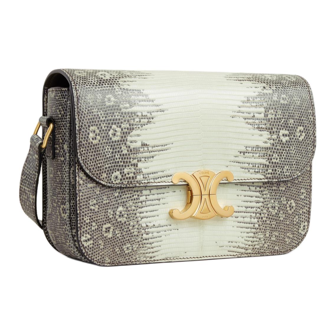 CELINE Lizard Skin Handbag Shoulder Bag Crossbody Bag Regular Women's Natural