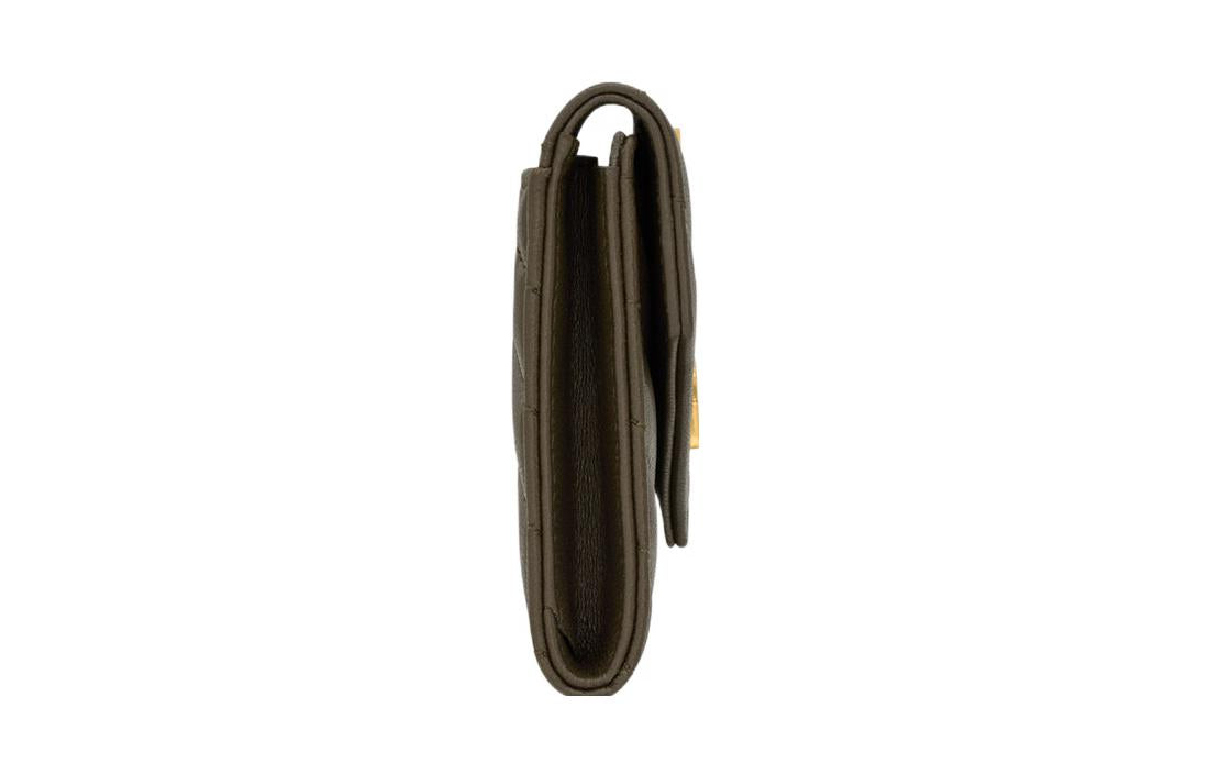 SAINT LAURENT CASSANDRE Sheepskin Card Holder, Wallet Trumpets Women's Army Green