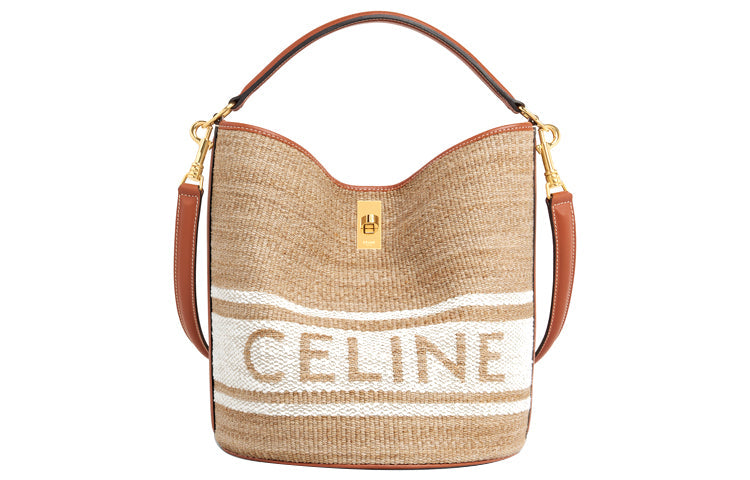 CELINE 16 Fabric With Smooth Cow Leather Portable Crossbody Bag Shoulder Bag Women's Beige/Tan