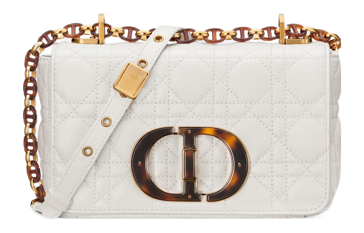 DIOR Caro Calfskin Crossbody Bag Shoulder Bag Women's White