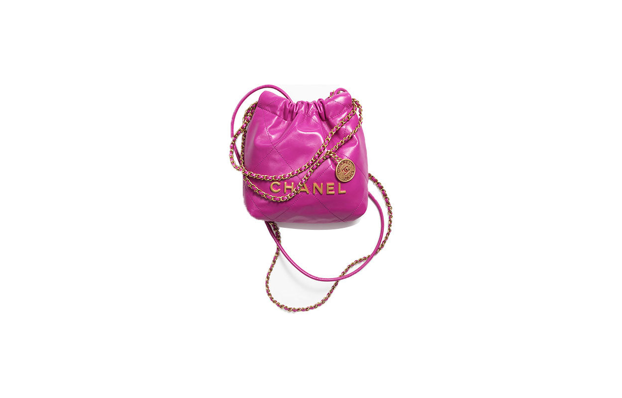 CHANEL 22Bag Shiny Calfskin Bucket Bags Shoulder Bag Crossbody Bag Mini Women's Rose Red