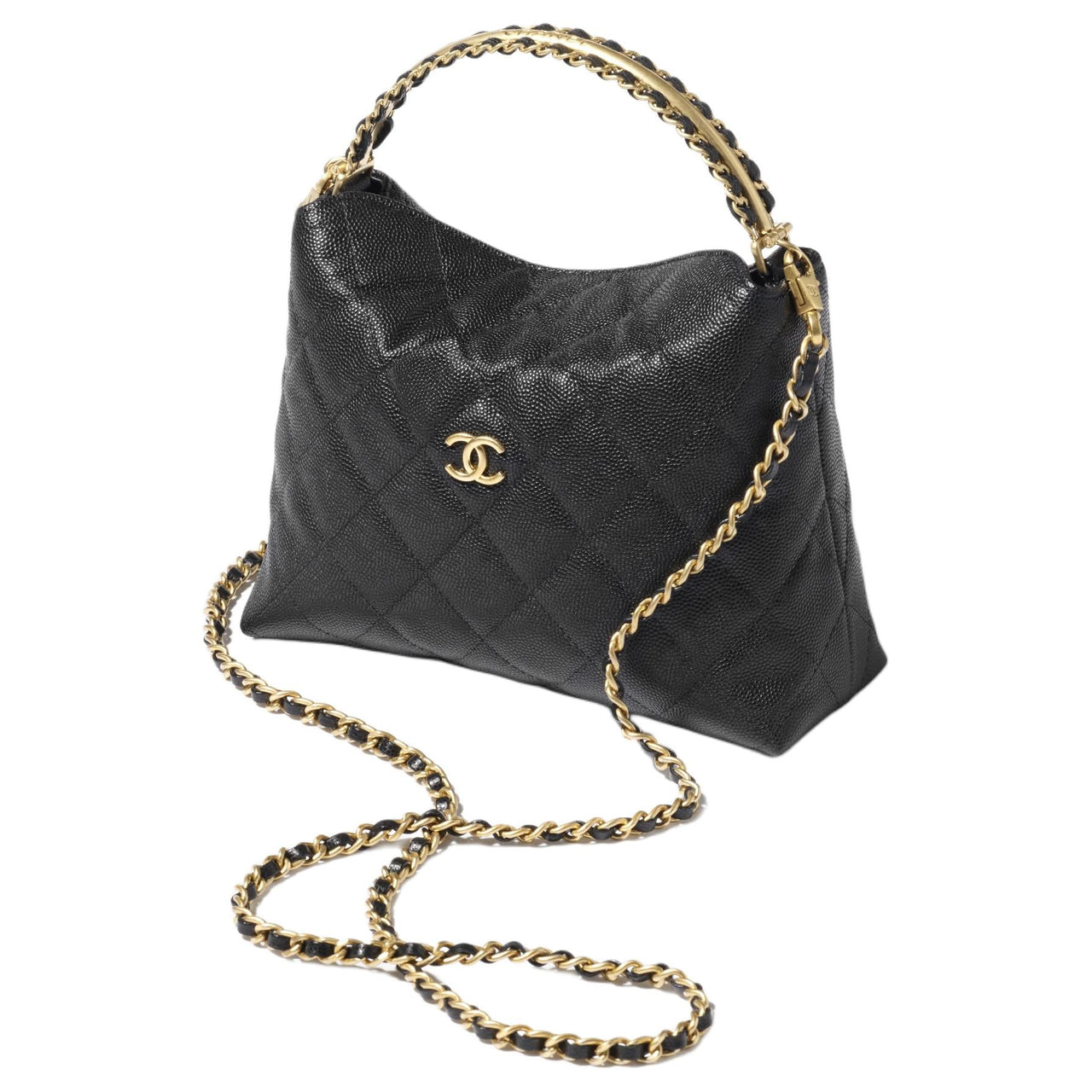 CHANEL Embossed Shiny Calfskin Shoulder Bag Crossbody Bag Handbag Women's Black
