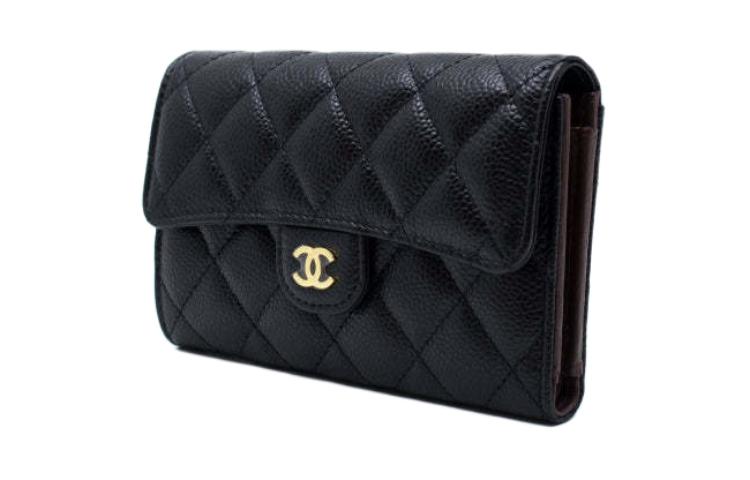 CHANEL Embossed Calfskin With Grains Wallet Women's Black