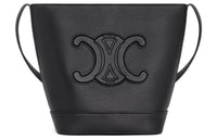 CELINE Cuir Triomphe Grained Calfskin Bucket Bags Shoulder Bag Crossbody Bag Small Size Women's Black