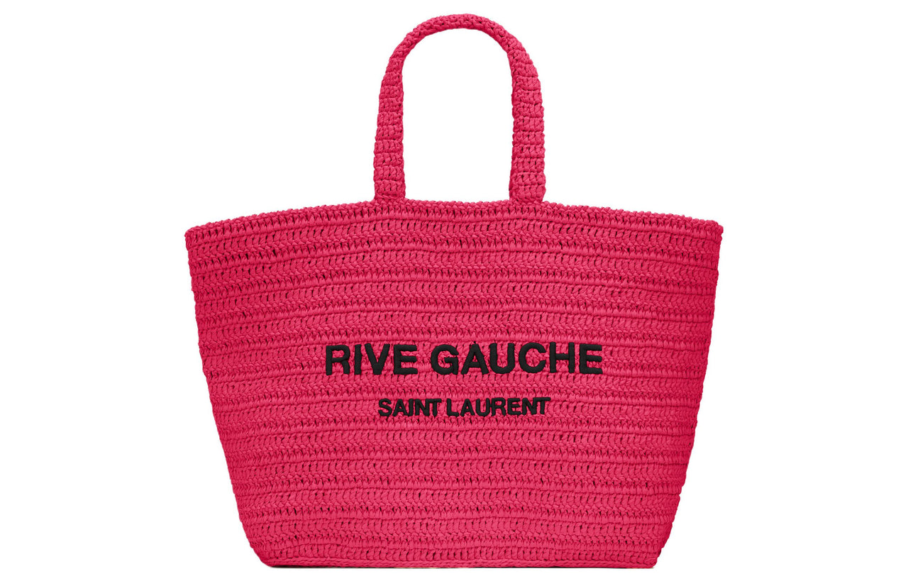 SAINT LAURENT Raffia Fiber Tote Bag Shopping Bag Handbag Women's Neon Pink