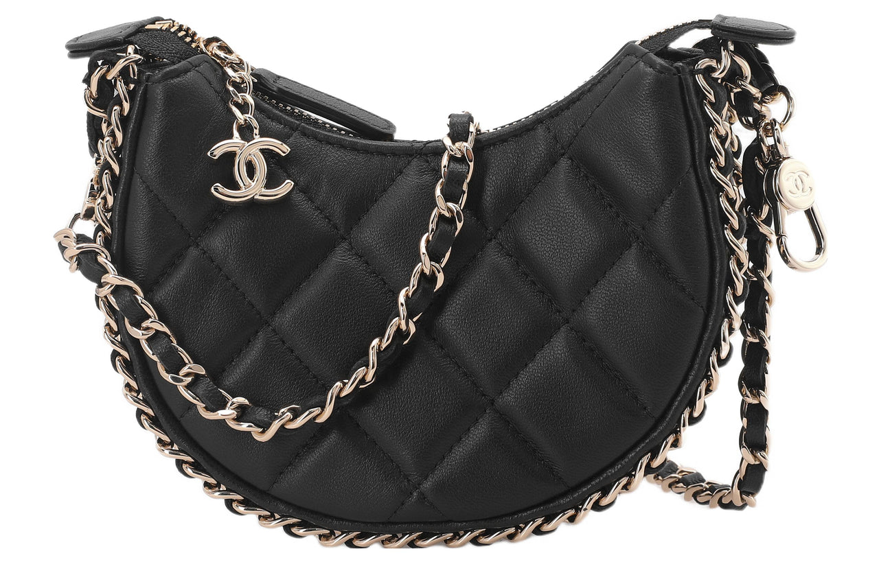 CHANEL Lambskin Moon Bag Moon-Shaped Bag Pea Bag Dumpling Bag Handbag Crossbody Bag Mini Women's Black