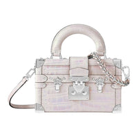 LOUIS VUITTON PETITE MALLE Crocodile Leather Hard Box Crossbody Bag, Shoulder Bag Women's Silver Pink