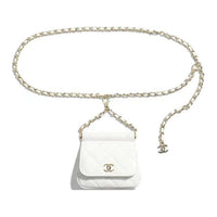 CHANEL 22K Autumn And Winter Embossed Calfskin With Grains Fanny Pack Women's White