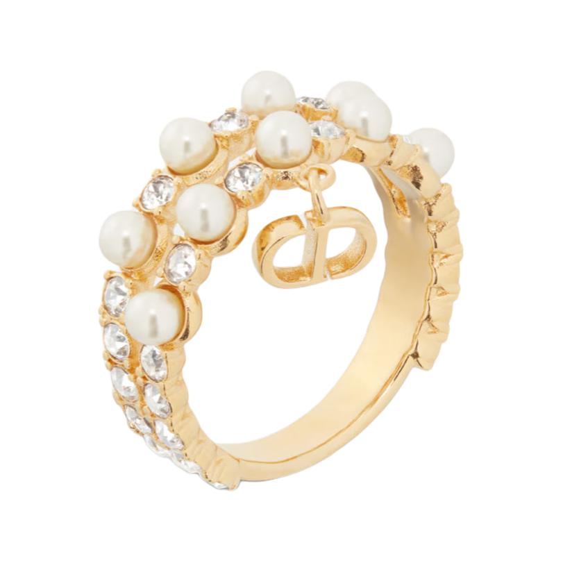 DIOR Metal Resin Bead Rings Women's Gold