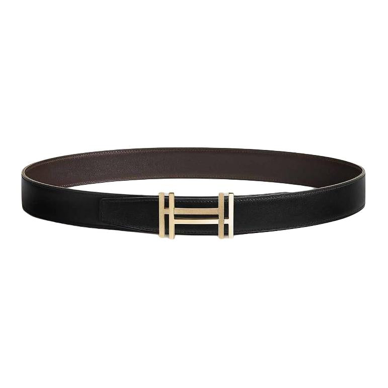 HERMES Leather Leather Belts Men's Black/Ebene Width: 3.2cm