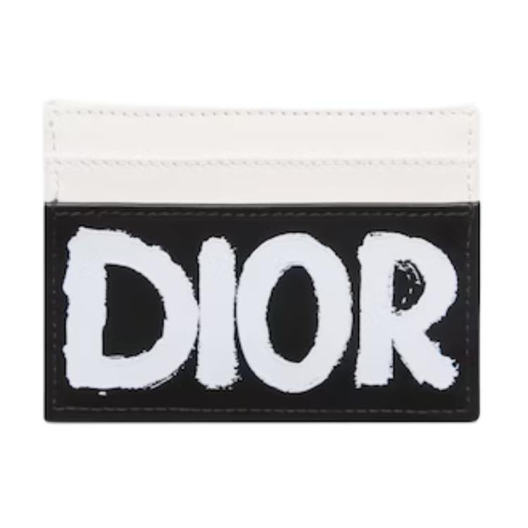 DIOR Calfskin Card Holder Women's Black & White