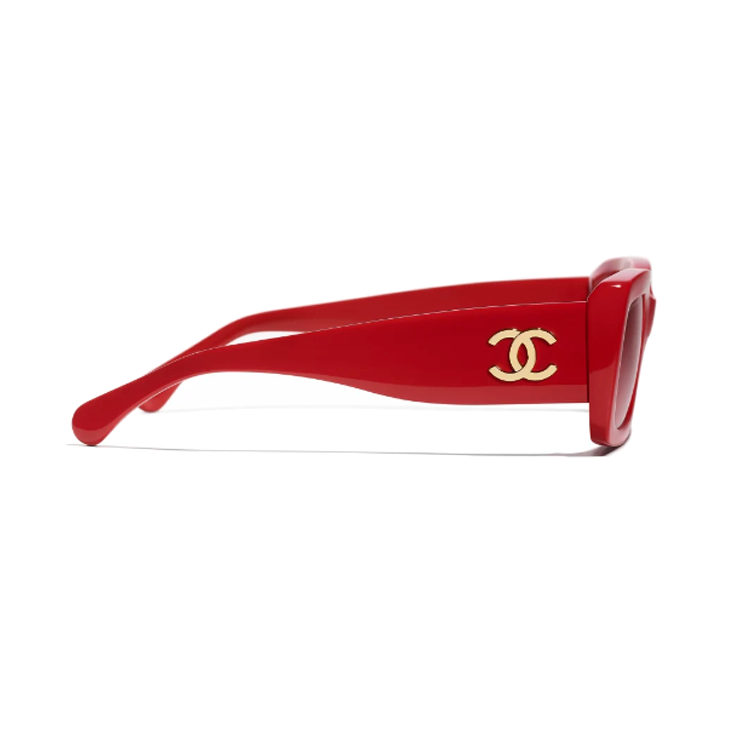 CHANEL Acetate Rectangular Sunglasses Unisex Red