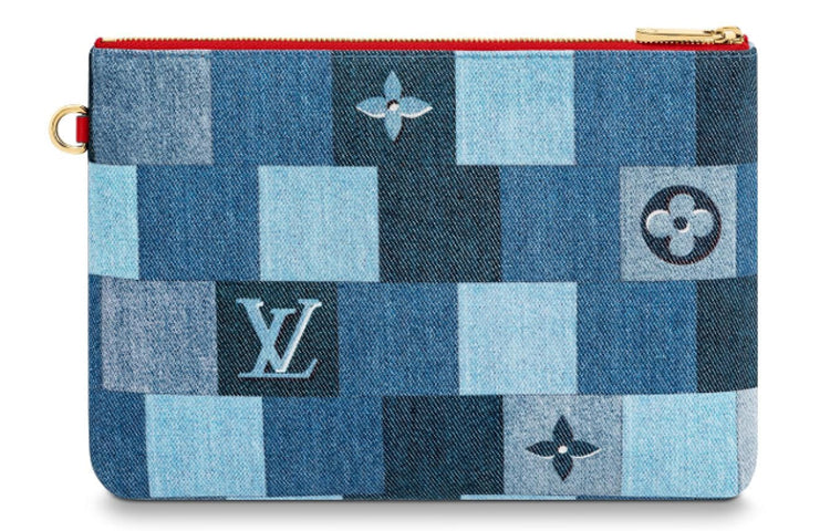 LOUIS VUITTON City Pouch Denim Monogram Check Blue/Red