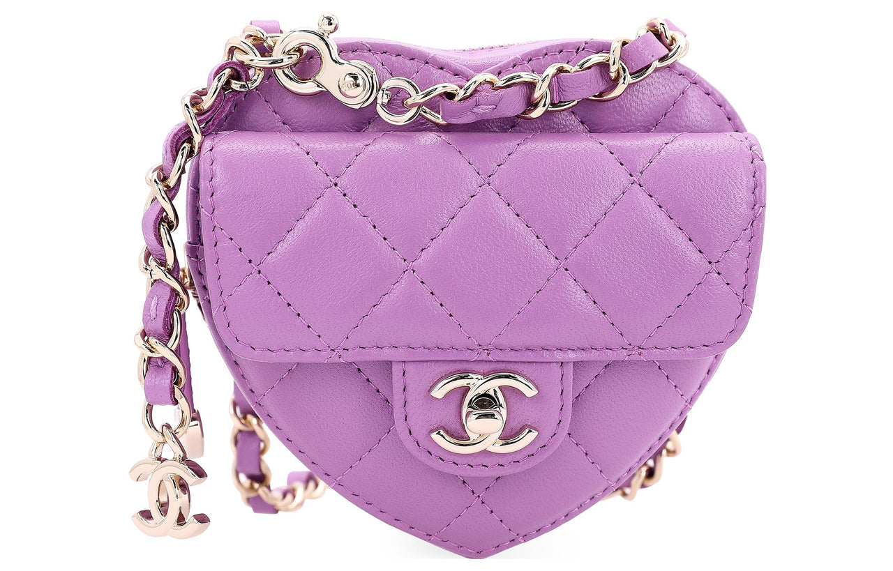 CHANEL Sheepskin Heart-Shaped Shoulder Bag Crossbody Bag Fanny Pack Mini Women's Purple