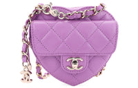 CHANEL Sheepskin Heart-Shaped Shoulder Bag Crossbody Bag Fanny Pack Mini Women's Purple