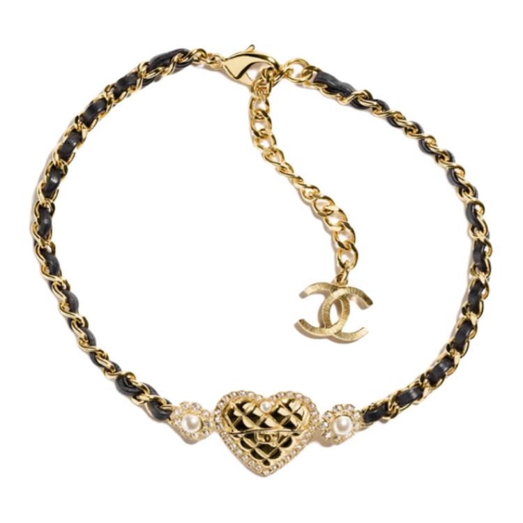 CHANEL Metal Lambskin Crystal Glass Pearl Rhinestone Necklaces Unisex Black