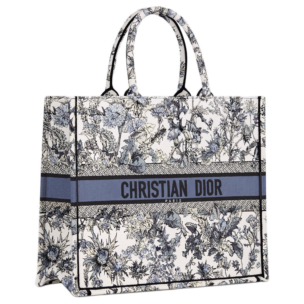 DIOR Cotton Tote Bag, Shopping Bag, Handbag Large Size Women's White & Denim Blue