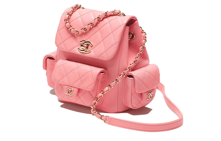 CHANEL Embossed Shiny Calfskin Backpack Small Size Women's Coral Pink