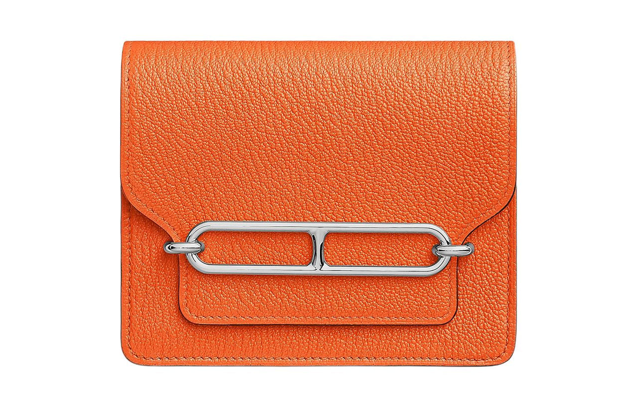 HERMES Roulis Mysore Goat Skin Pig Nose Fanny Pack Coin Purse Wallet Women's 0X Aluminum Dan Orange