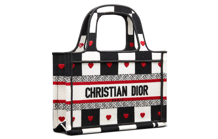 DIOR BookTote Embroidery Print Tote Bag, Shopping Bag, Handbag Mini Women's Black/White