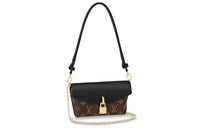 LOUIS VUITTON Padlock On Strap Canvas Cow Leather Patchwork Lockhead Shoulder Bag Handbag Regular Women's Brown Black