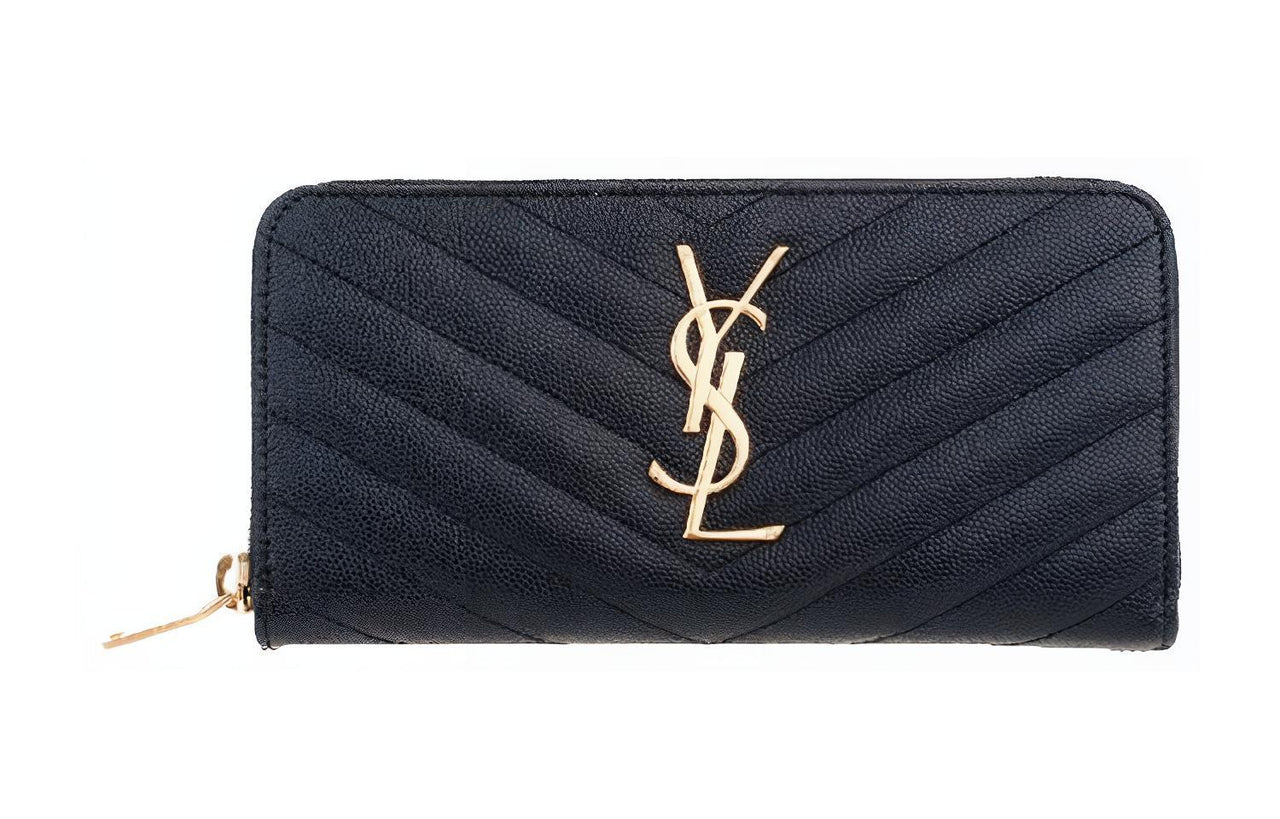 SAINT LAURENT Zip Around Wallet Large Monogram Grain De Poudre Black