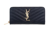 SAINT LAURENT Zip Around Wallet Large Monogram Grain De Poudre Black